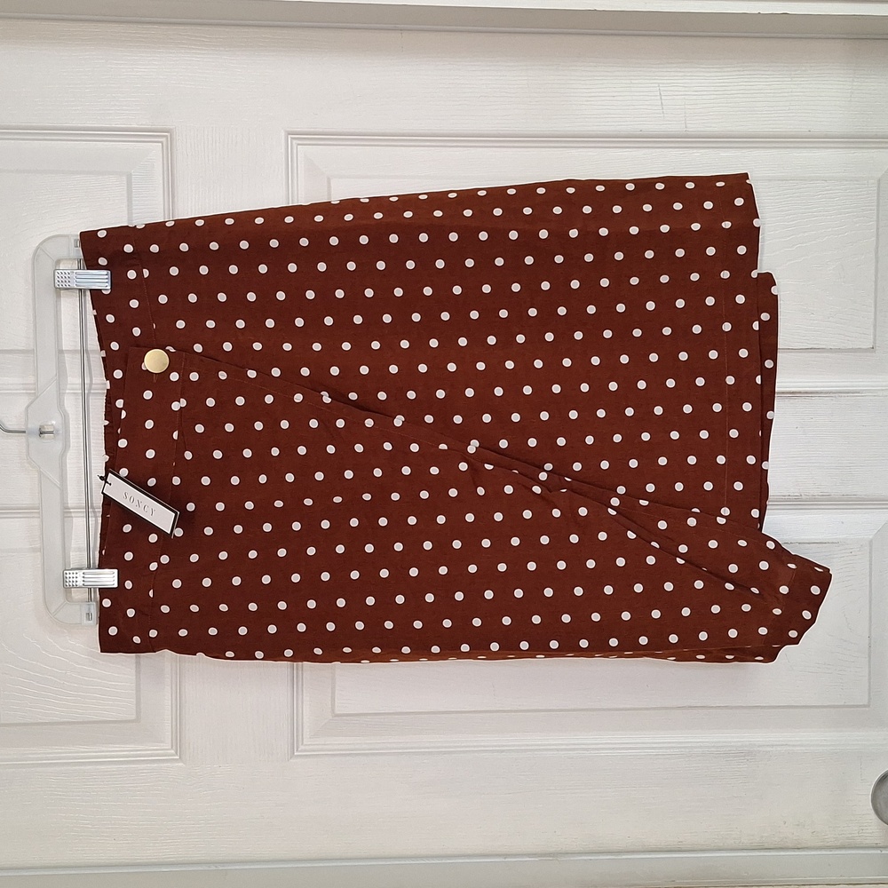 Soncy Polka Dot Wrap Skirt Size 0 (12) Brown & White NWT - Picture 1 of 8